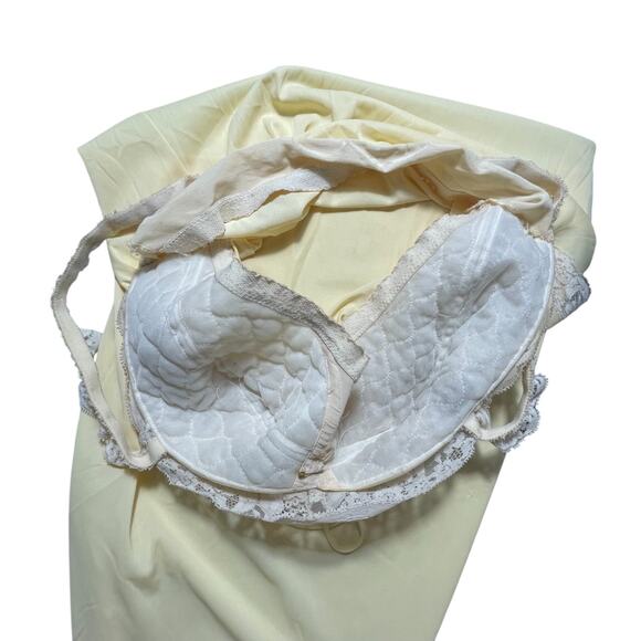 VTG 60s 70s Maxi Full Slip Dress Yellow Sz M Petticoat Lace Long Side Slit Rose - Picture 7 of 7